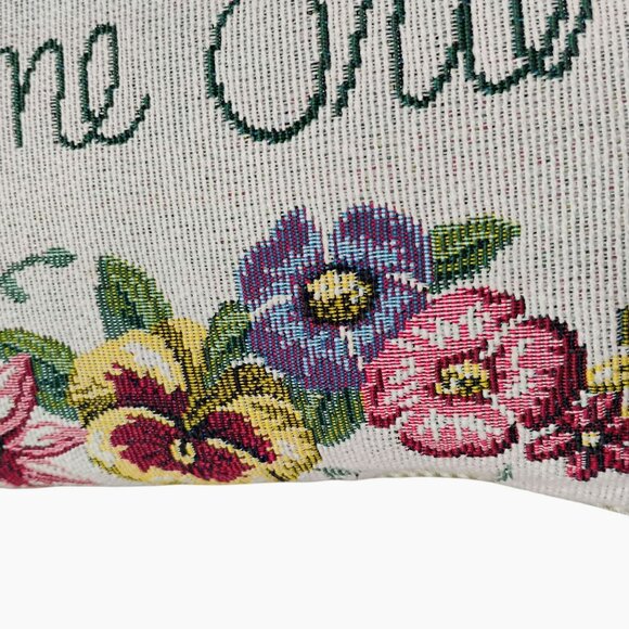 Vintage Floral Welcome Friends Tapestry Throw Pillow, Flowers Cottagecore Granny - Picture 3 of 6